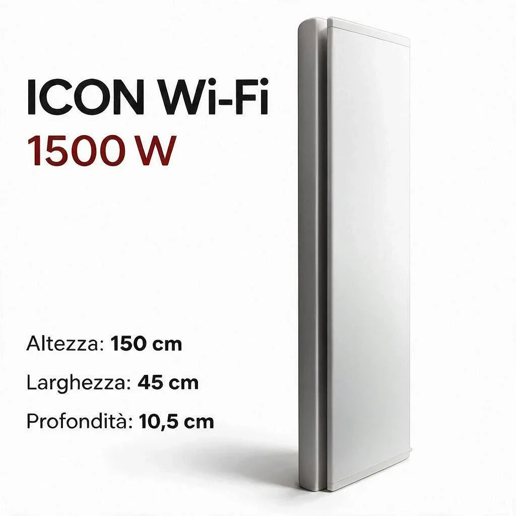 Radiatore elettrico verticale Radialight ICON Wi-Fi, bianco, 1500W | Klimago