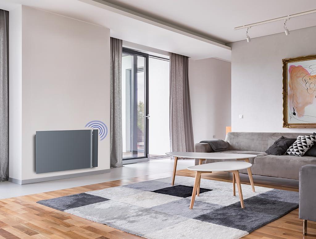 Radialight KYOTO Dual-Therm Radiatore e Convettore Elettrico Ultrapiatto con Wi-Fi opzionale (1000 W, Grigio Antracite)