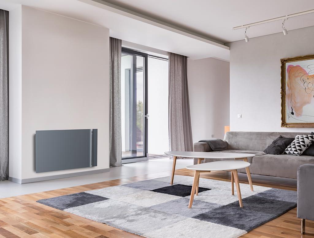 Radialight KYOTO Dual-Therm Radiatore e Convettore Elettrico Ultrapiatto con Wi-Fi opzionale (1000 W, Grigio Antracite)