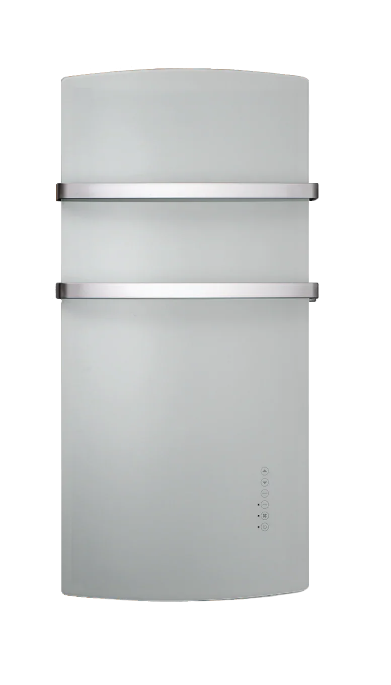 Radialight DEVA 1500W - Scaldasalviette Vetro con Funzione Turbo | Bianco Onice e Nero Vulcano