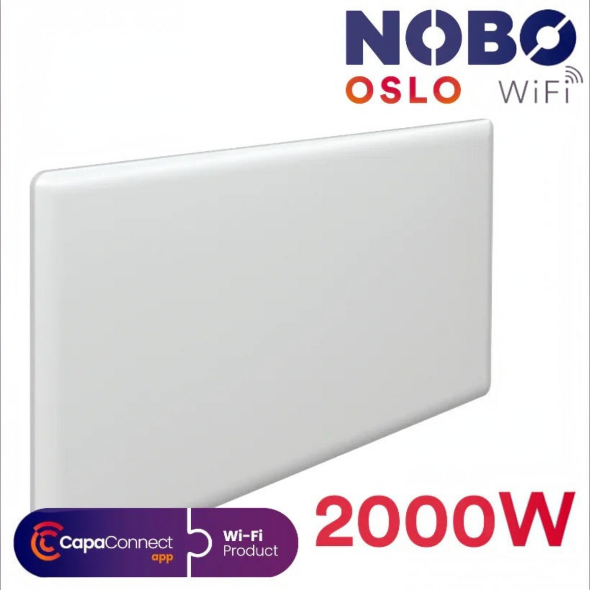 Radiatore elettrico NOBO OSLO WiFi 2000 W, vista frontale