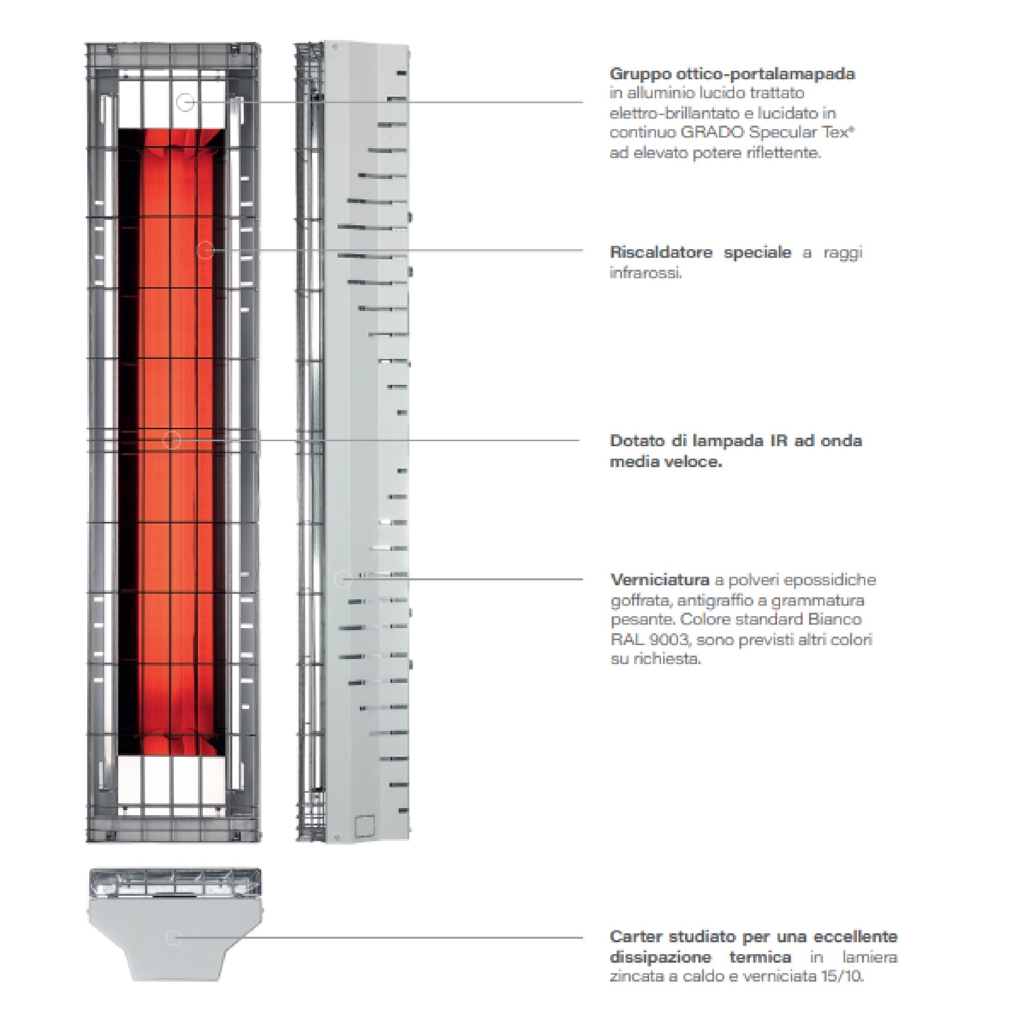 Lampada a Raggi Infrarossi GRADO per Riscaldamento Industriale - Radiante Onda Media Veloce OMV-1650