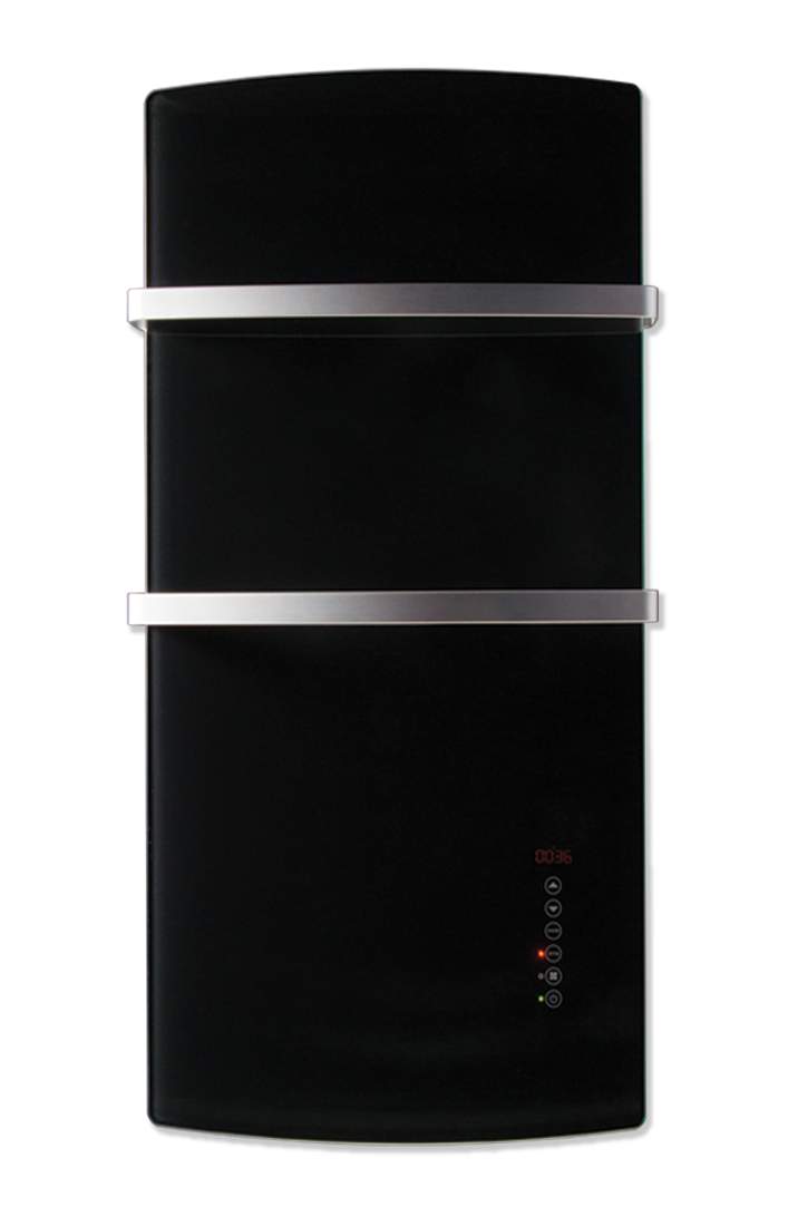 Radialight DEVA 1500W - Scaldasalviette Vetro con Funzione Turbo | Bianco Onice e Nero Vulcano