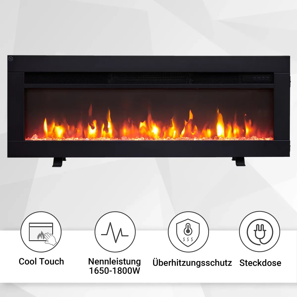 Camino Elettrico BALDERIA Agnes 40 Pollici (102 cm) | Da Incasso e a Parete, Effetto Fiamma 3D Nero
