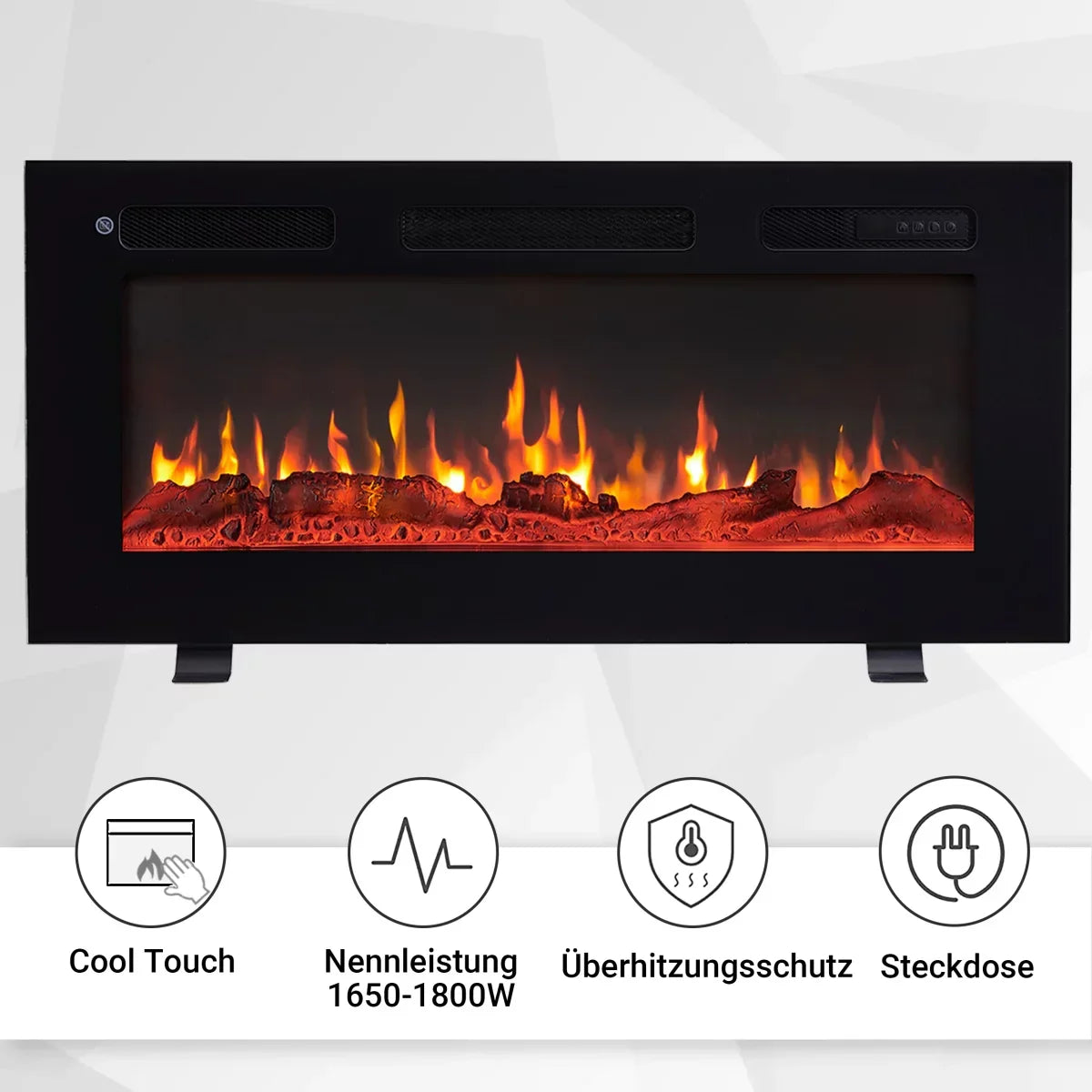 Camino Elettrico BALDERIA Leif 36 Pollici Nero | 3-in-1: Da Incasso, a Parete e Autoportante