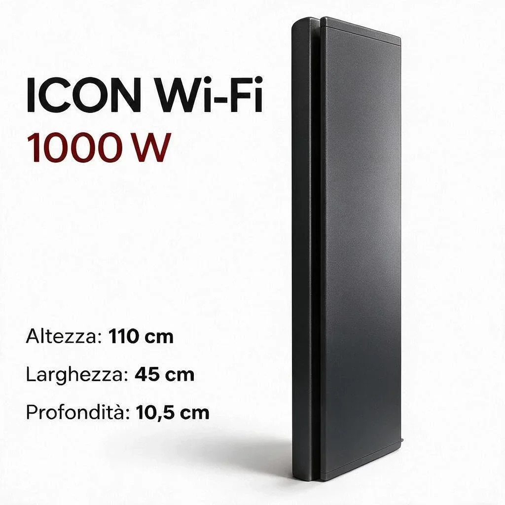 Radiatore elettrico verticale Radialight ICON Wi-Fi nero, 1000W