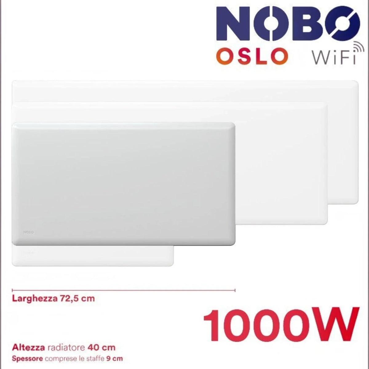 Radiatore elettrico norvegese Klimago™ NOBO OSLO WiFi da 1000W, design sottile bianco per riscaldamento a convezione