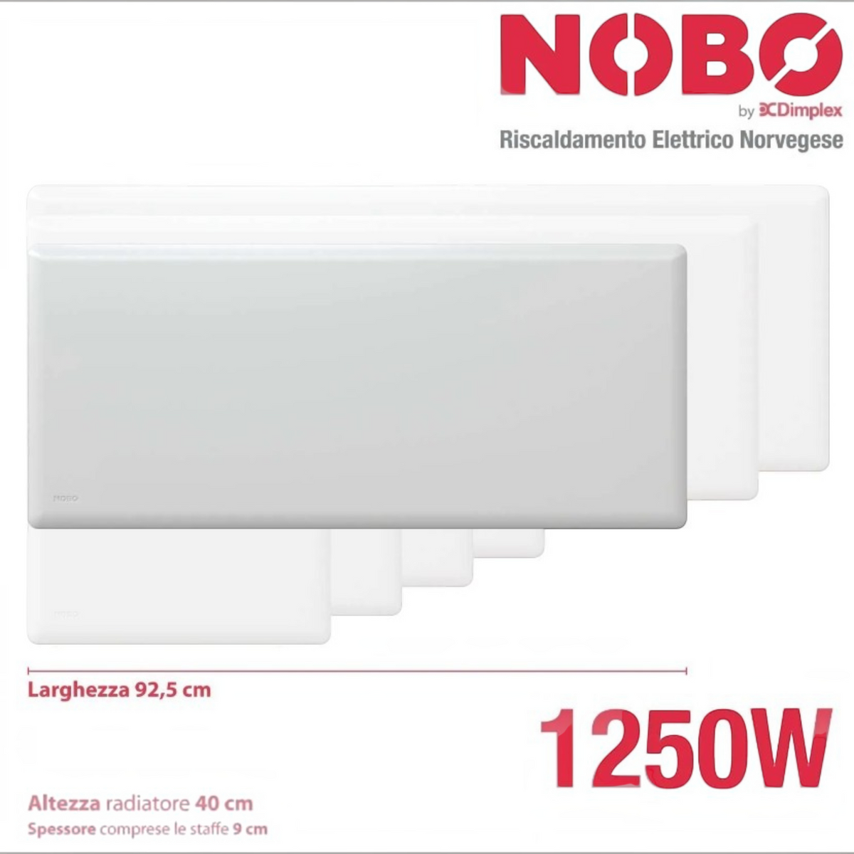 Radiatore elettrico norvegese Klimago™ NOBO TOP bianco da 1250W con design sottile per riscaldamento a convezione