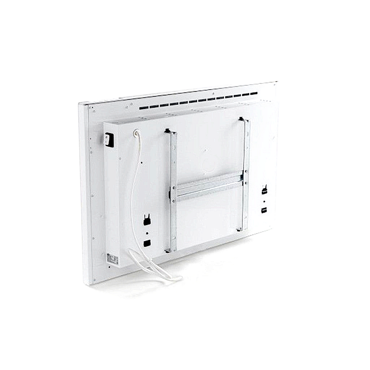 Vista posteriore del radiatore elettrico bianco Radialight KLIMA Dual-Therm con staffa di montaggio Klimago™