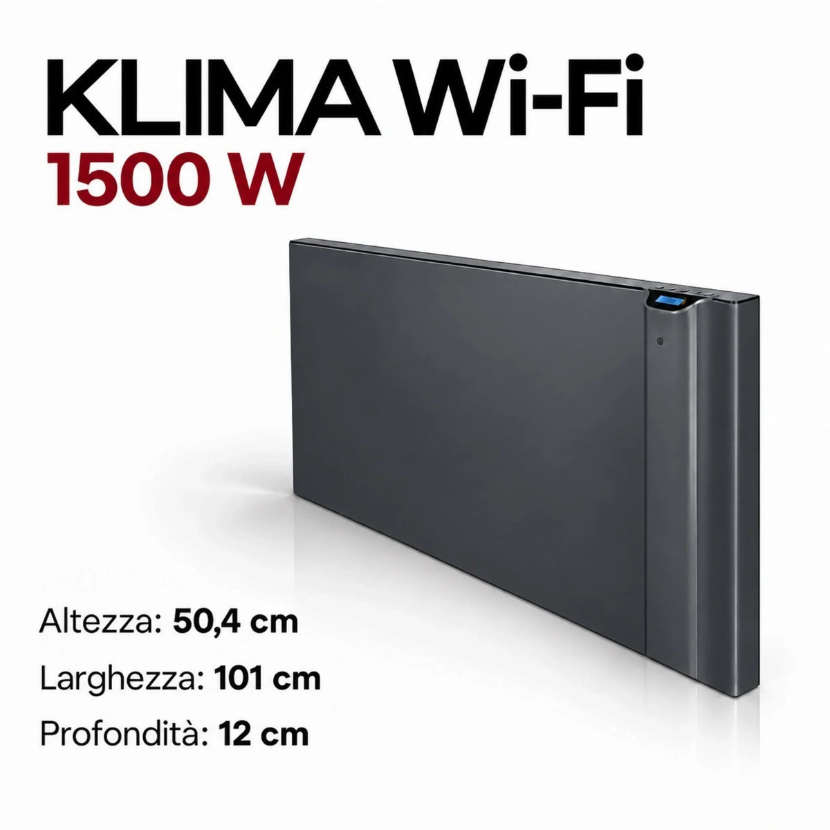 Radiatore elettrico Klimago™ Radialight KLIMA Wi-Fi 1500W bianco con display digitale e design sottile da parete