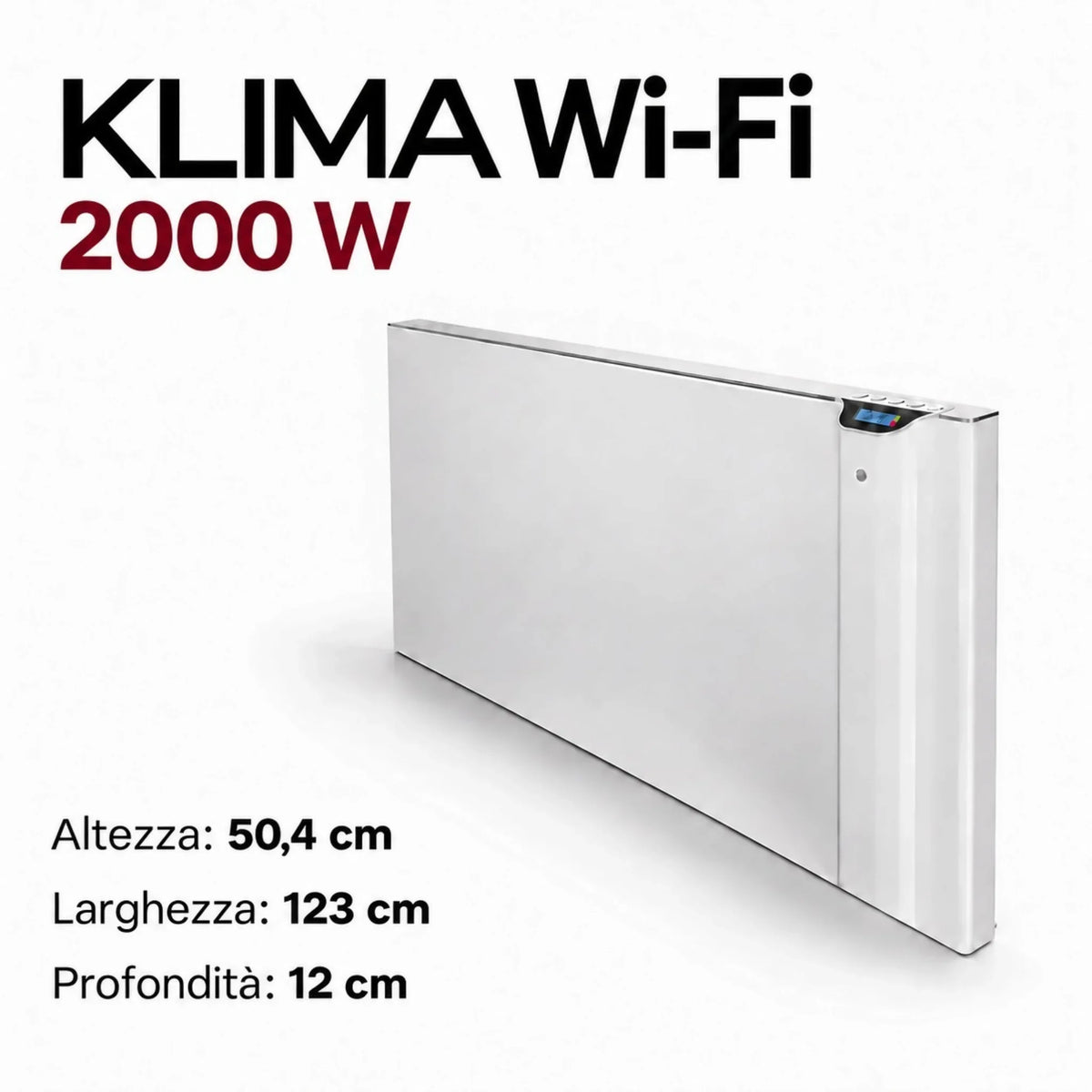 Radiatore elettrico digitale Klimago™ Radialight KLIMA Wi-Fi 2000W bianco con display e tecnologia Dual-Therm