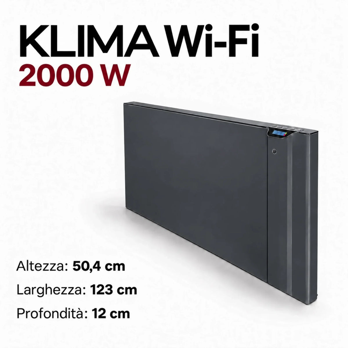 Radiatore elettrico Klimago™ Radialight KLIMA Wi-Fi 2000W, design moderno colore antracite con display digitale