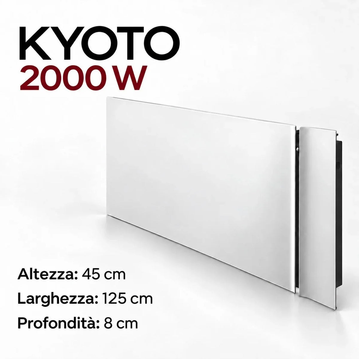 Radiatore elettrico da parete Klimago™ Radialight KYOTO 2000W ultra piatto in bianco ghiaccio con tecnologia Dual-Therm