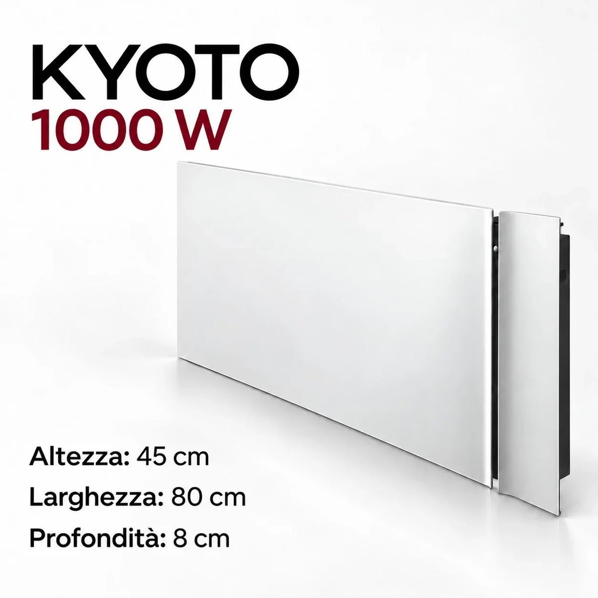 Radiatore elettrico da parete Klimago™ Radialight KYOTO 1000W ultra piatto in bianco ghiaccio con tecnologia Dual-Therm