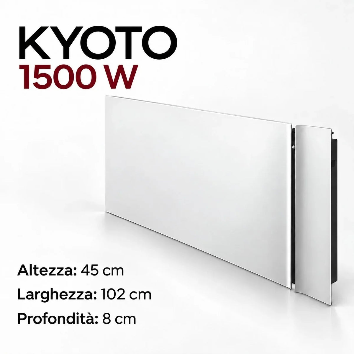 Radiatore elettrico da parete Klimago™ Radialight KYOTO 1500W ultra piatto in bianco ghiaccio con tecnologia Dual-Therm