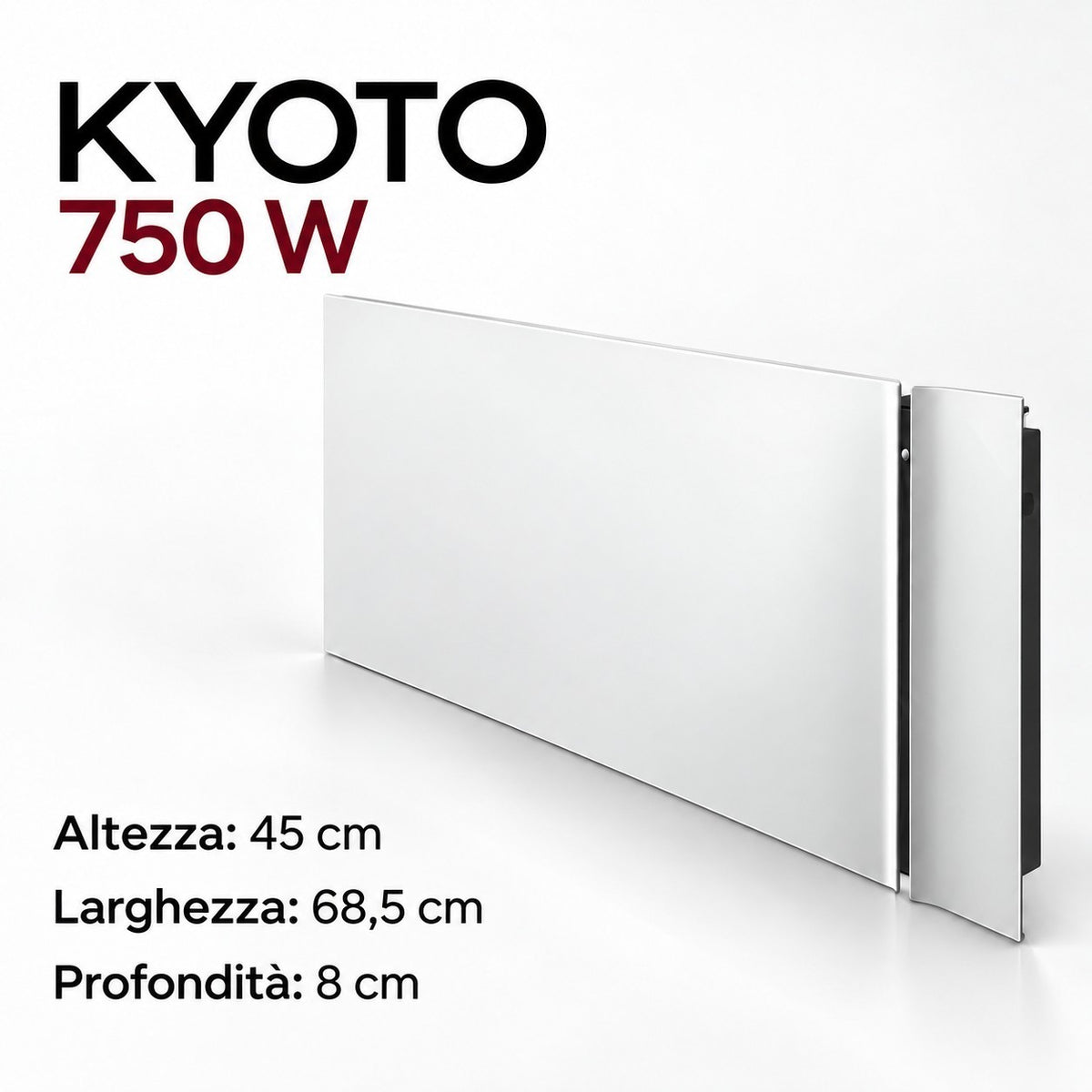 Radiatore elettrico da parete Klimago™ Radialight KYOTO 750W ultra piatto in bianco ghiaccio con tecnologia Dual-Therm