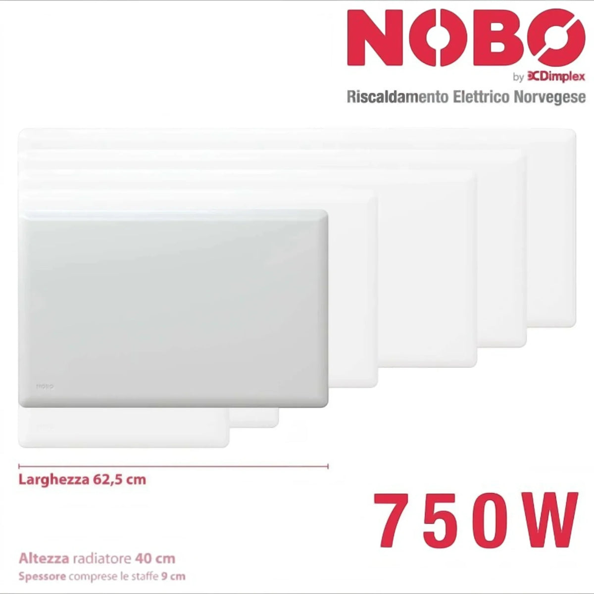 Radiatore elettrico norvegese Klimago™ NOBO TOP bianco da 750W con design sottile per riscaldamento a convezione