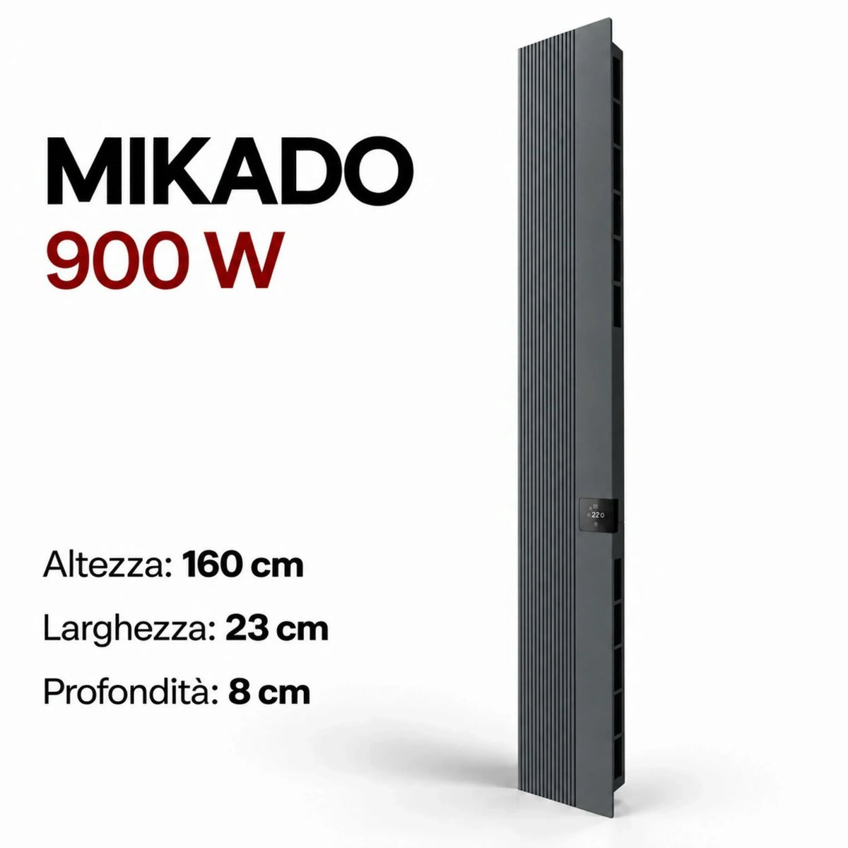 Radiatore elettrico verticale Klimago™ Radialight MIKADO 900W antracite con controllo touch e design sottile