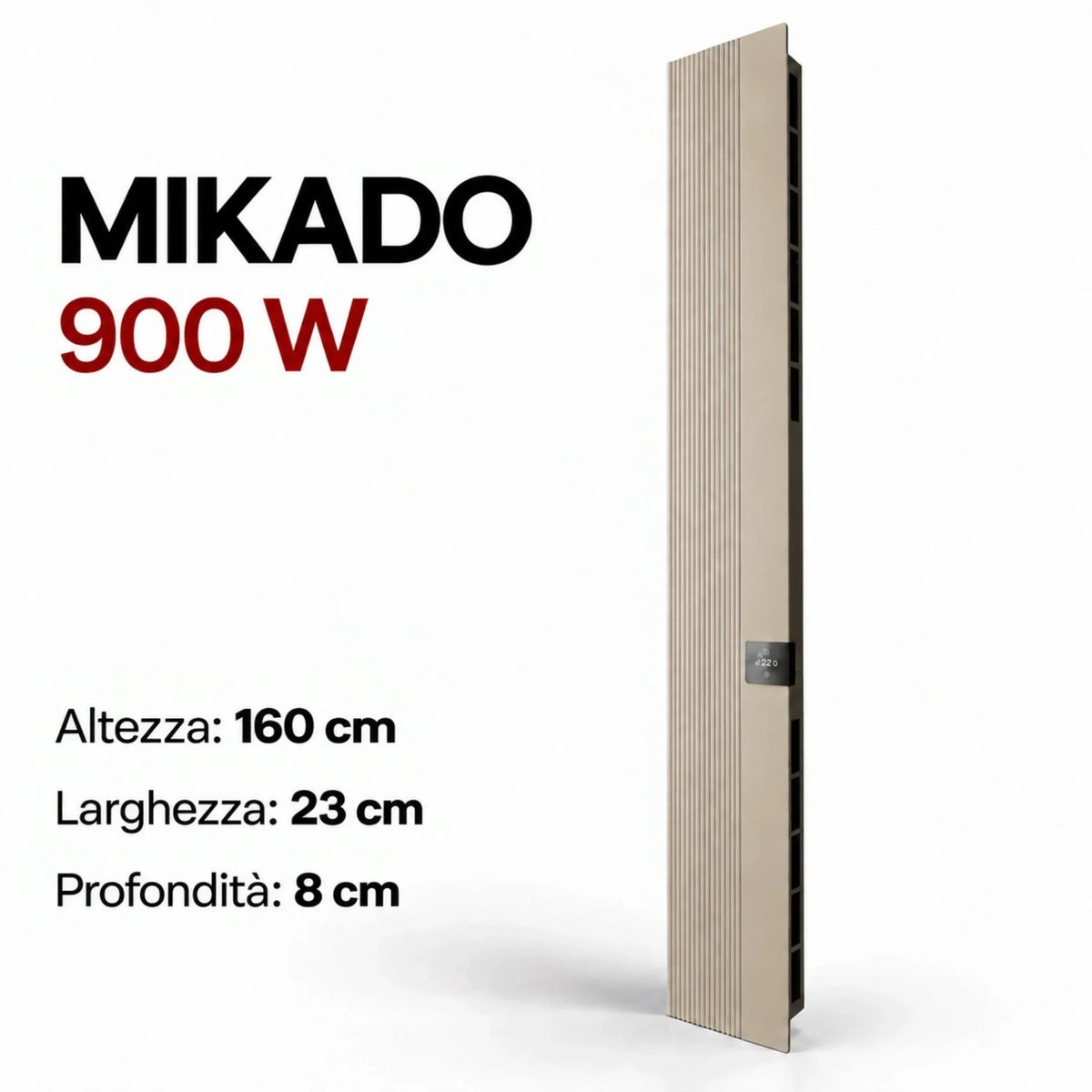 Radiatore elettrico verticale Klimago™ Radialight MIKADO 900W color sabbia con controllo touch e design sottile