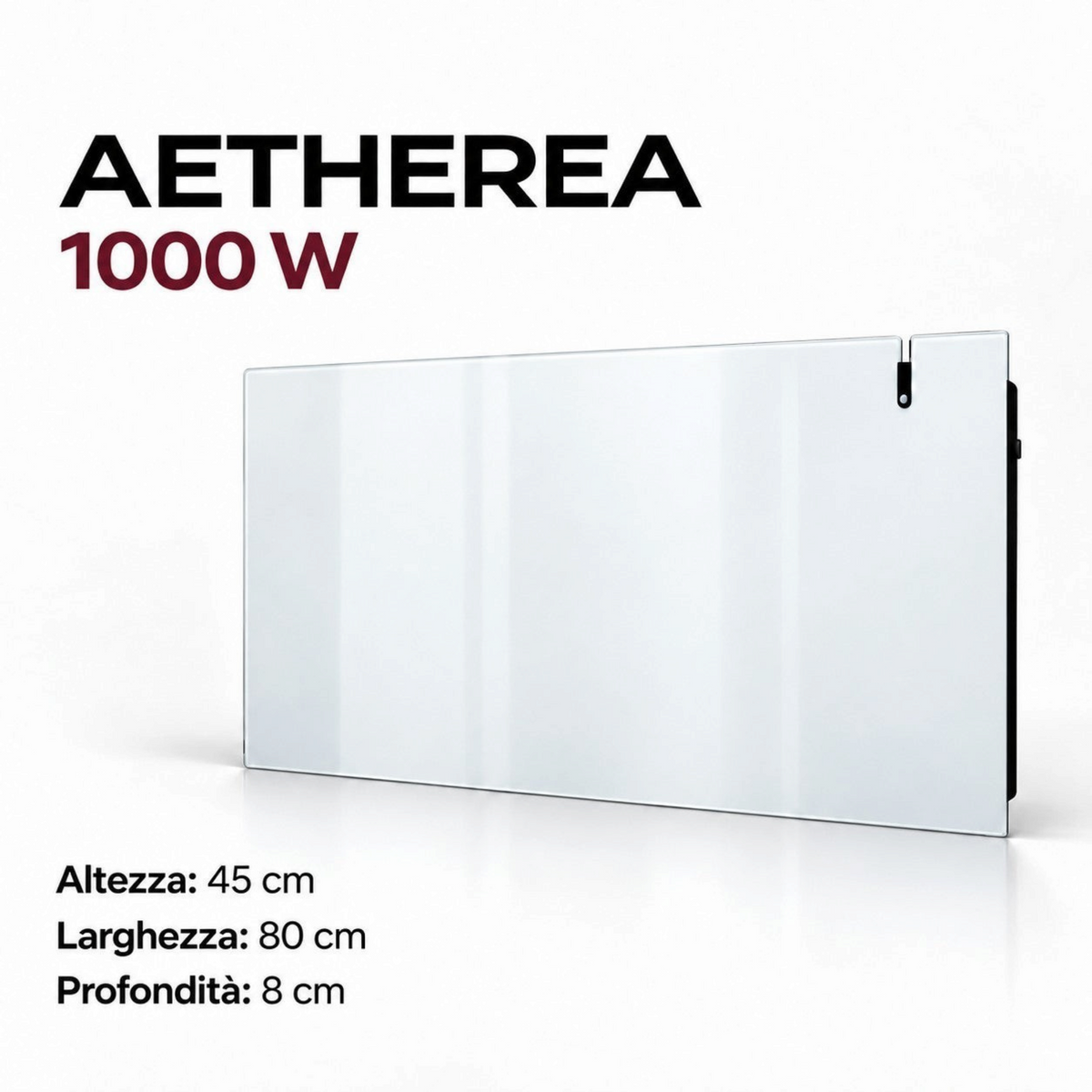 Radiatore elettrico in vetro Klimago™ AETHEREA 1000W bianco ghiaccio con design sottile per riscaldamento a parete