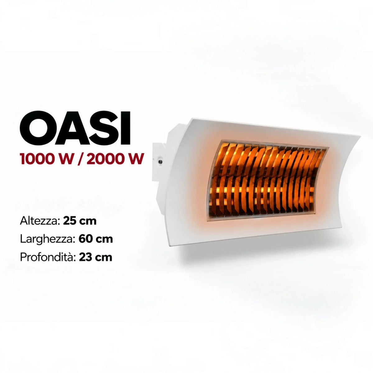 Riscaldatore a infrarossi Klimago™ OASI bianco con tecnologia Low Glare per riscaldamento efficiente di verande e terrazze