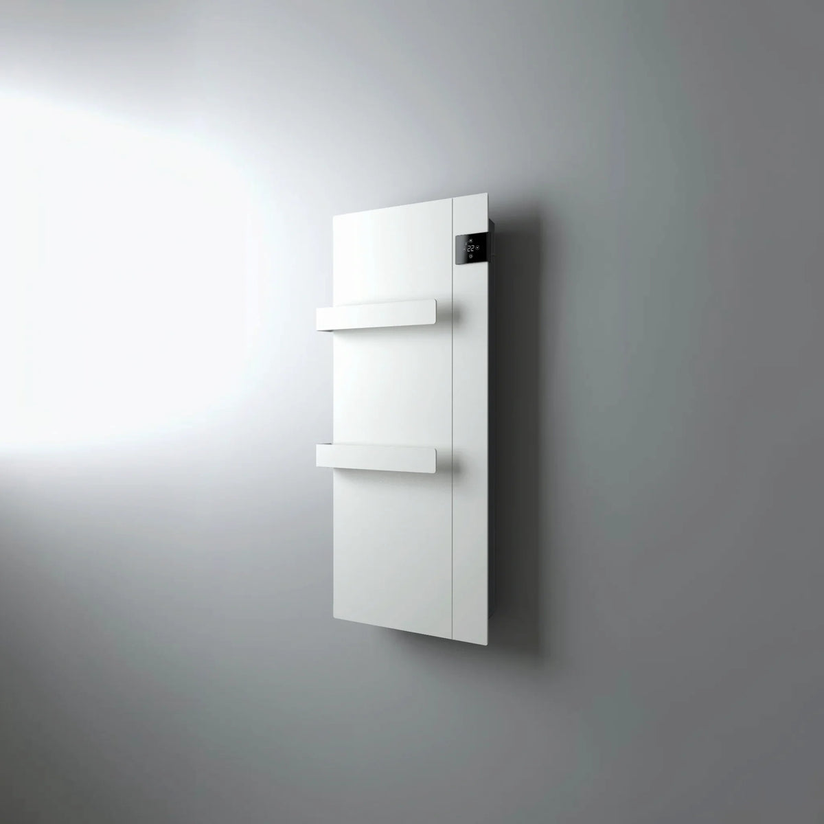 Scaldasalviette elettrico verticale bianco Klimago™ Radialight ONSEN con display touch e due barre portasalviette