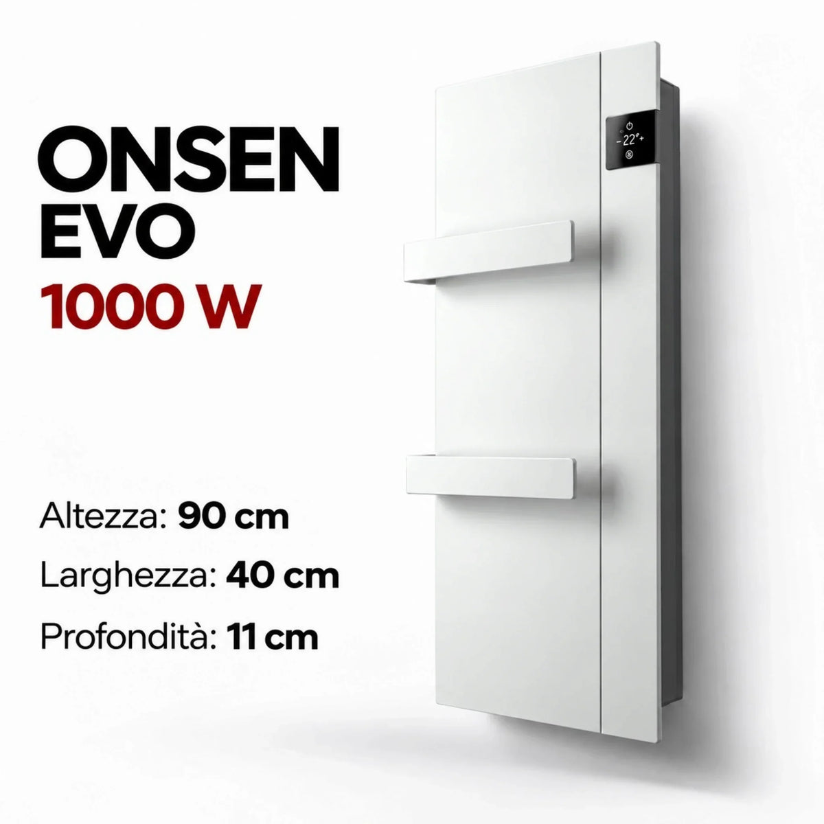 Scaldasalviette elettrico Klimago™ Radialight ONSEN EVO bianco da 1000W con termoventilatore e comandi touch