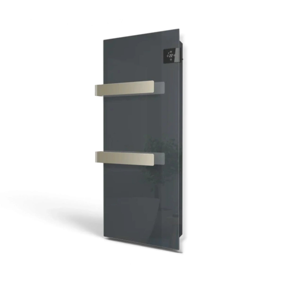 Scaldasalviette elettrico in vetro antracite Radialight SILK EVO con termoventilatore, disponibile su Klimago™