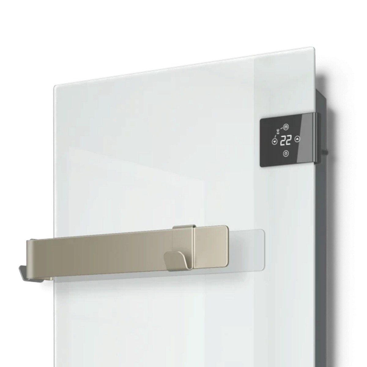 Scaldasalviette elettrico in vetro bianco Radialight SILK EVO con termoventilatore e display touch Klimago