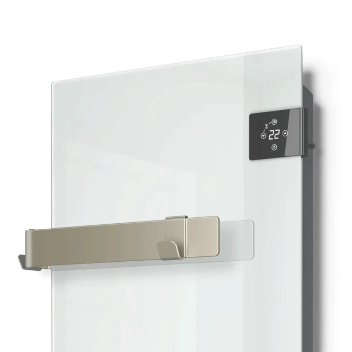 Scaldasalviette elettrico in vetro bianco Radialight SILK EVO con termoventilatore e display touch Klimago