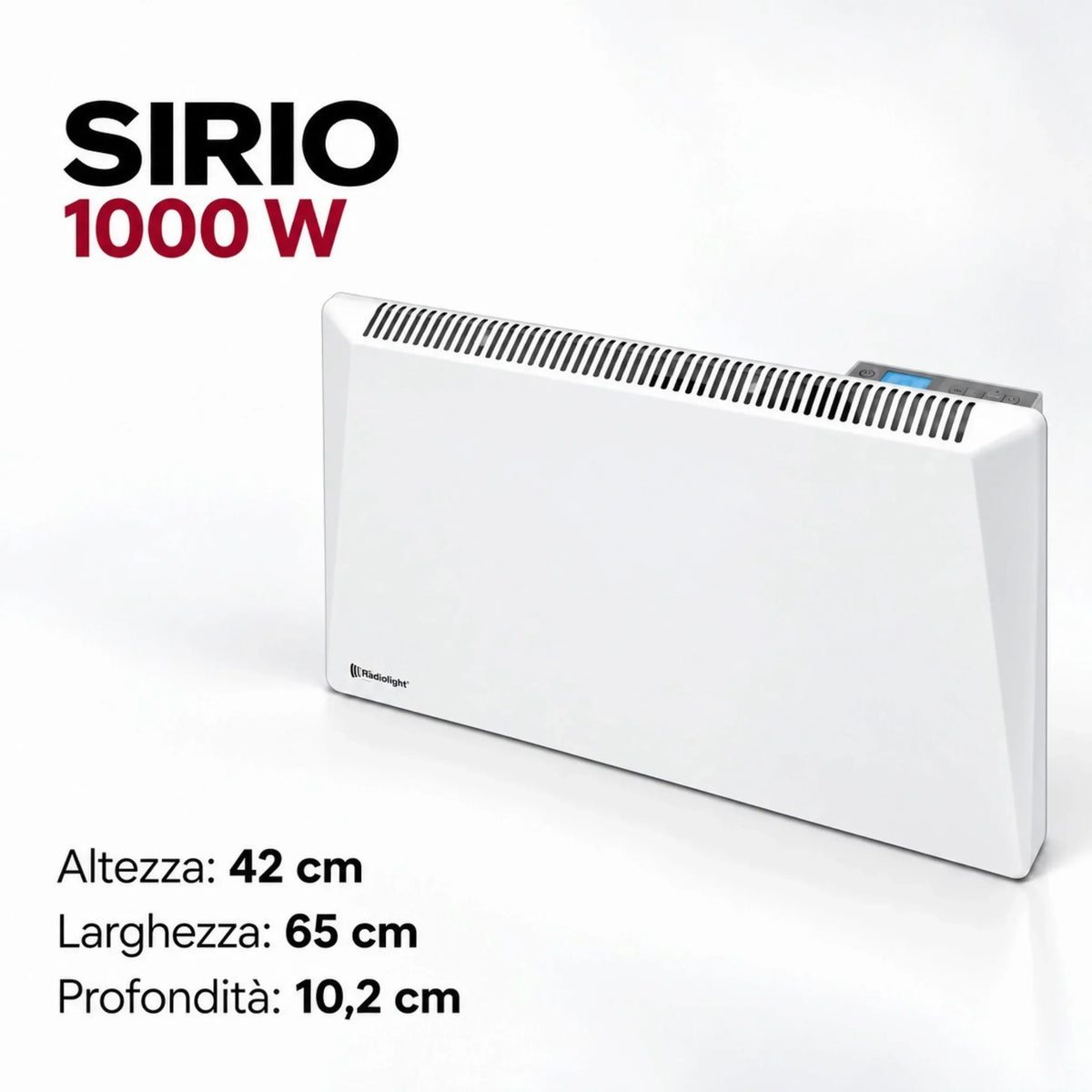 Termoconvettore elettrico digitale bianco Radialight SIRIO 1000W con display, disponibile su Klimago™
