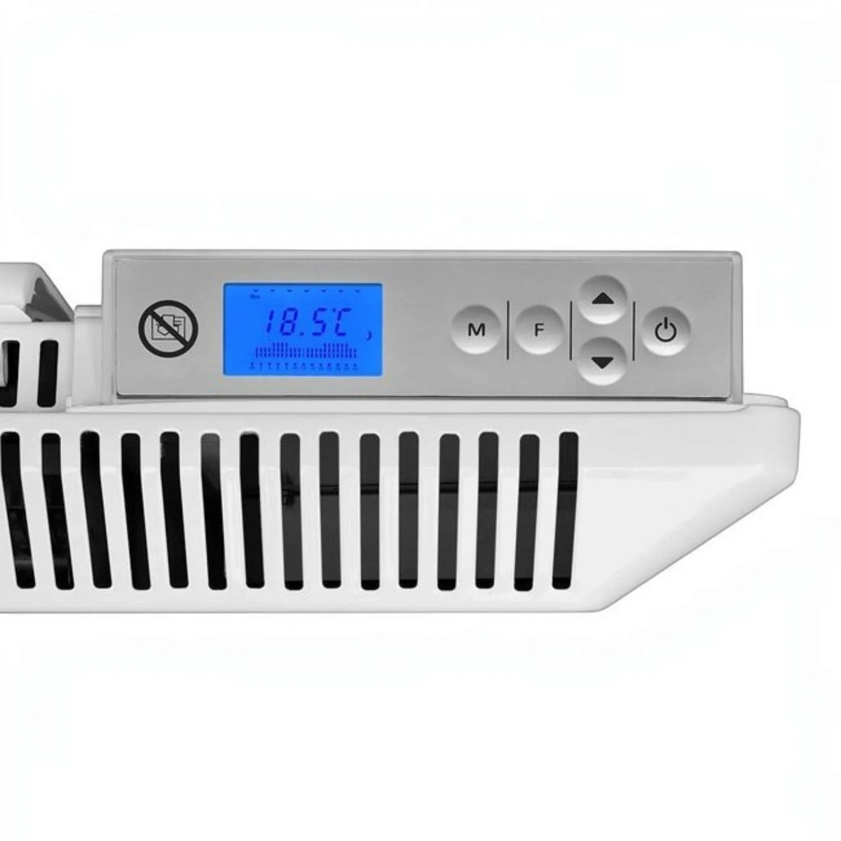 Dettaglio del display digitale e dei comandi del termoconvettore elettrico Klimago™ Radialight SIRIO bianco