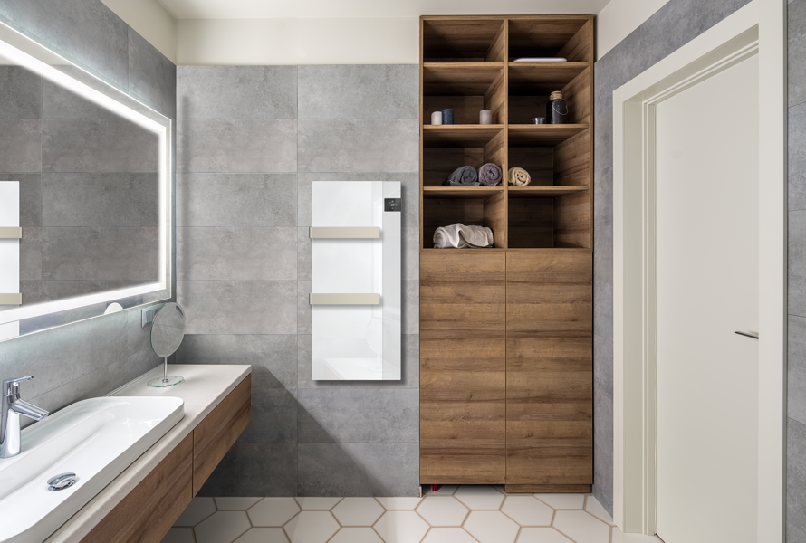 Radialight SILK 750W - Scaldasalviette Elettrico in Vetro Dual-Therm | Bianco Ghiaccio o Grigio Antracite