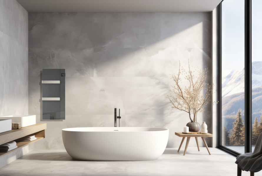 Radialight SILK 750W - Scaldasalviette Elettrico in Vetro Dual-Therm | Bianco Ghiaccio o Grigio Antracite