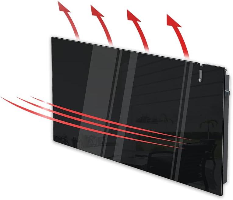 Radialight AETHEREA Dual-Therm Radiatore e Convettore Elettrico Ultrapiatto in Vetro (1000 W, Nero)