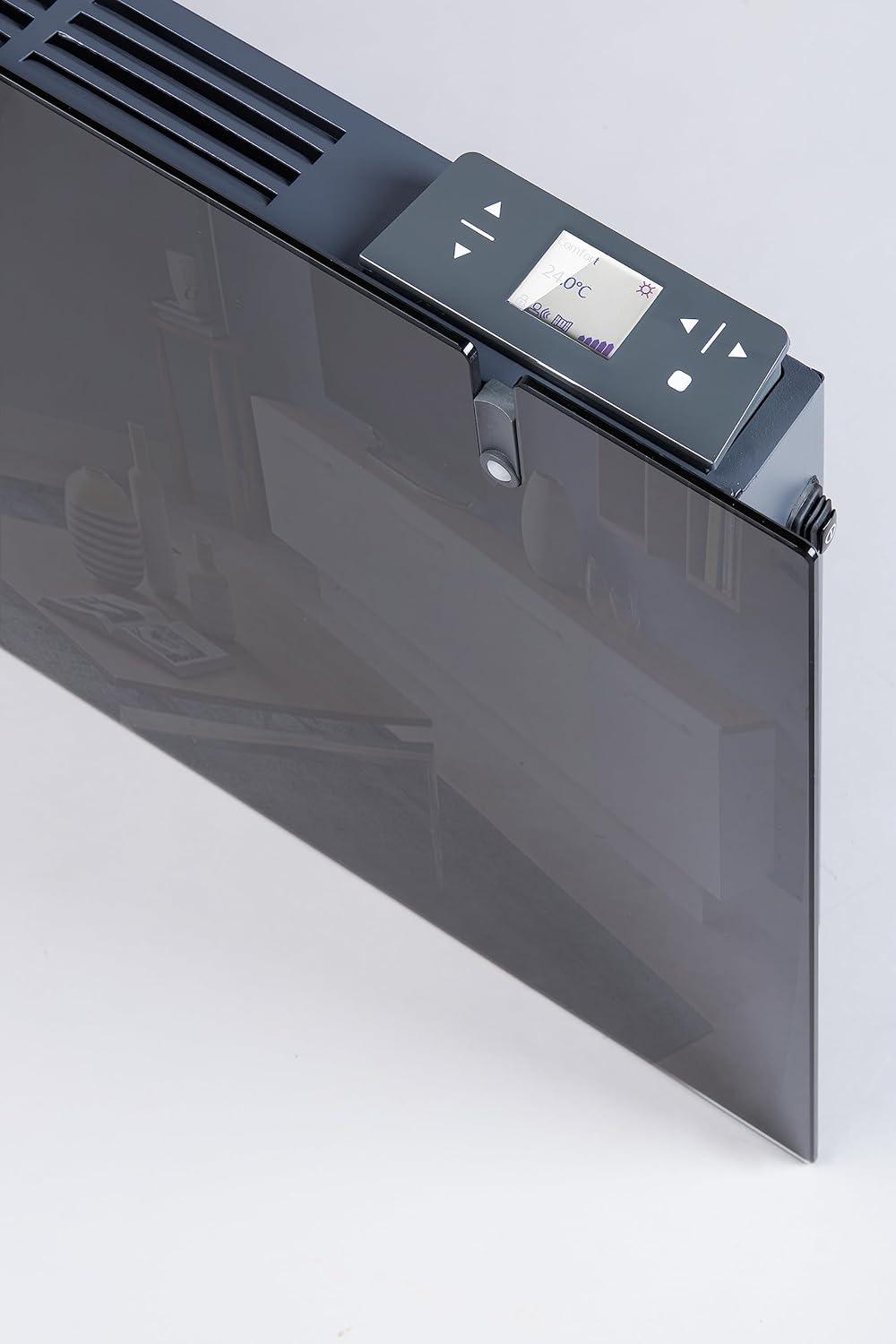 Radialight AETHEREA Dual-Therm Radiatore e Convettore Elettrico Ultrapiatto in Vetro (1000 W, Nero)