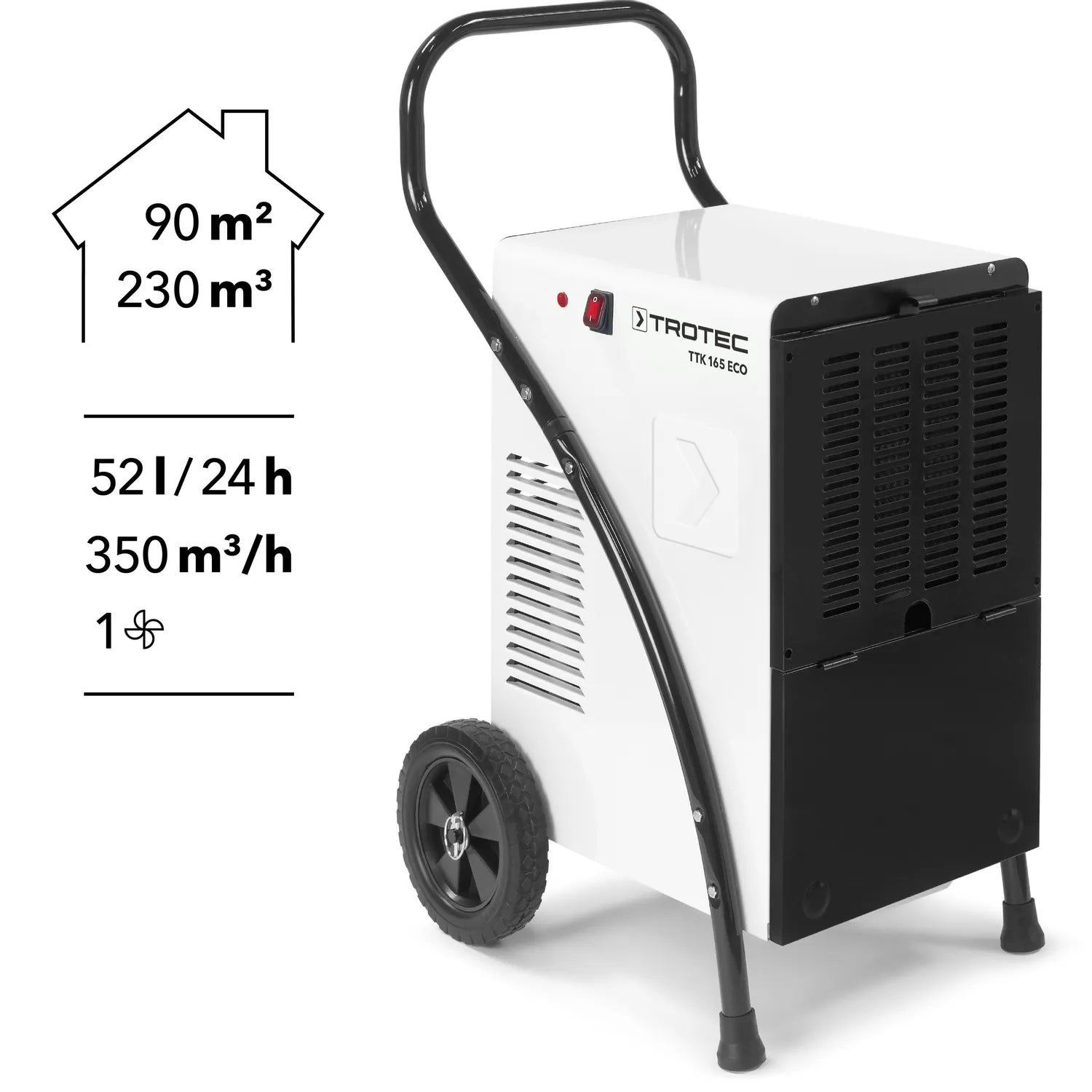 Deumidificatore commerciale TROTEC TTK 165 ECO, 52L/giorno, per ambienti fino a 90 m²