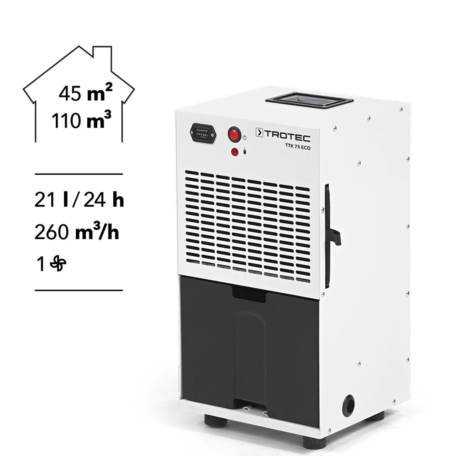 Deumidificatore Professionale TROTEC TTK 75 ECO, 21L/giorno, per ambienti fino a 45 m²