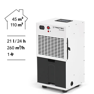 Deumidificatore Professionale TROTEC TTK 75 ECO, 21L/giorno, per ambienti fino a 45 m²