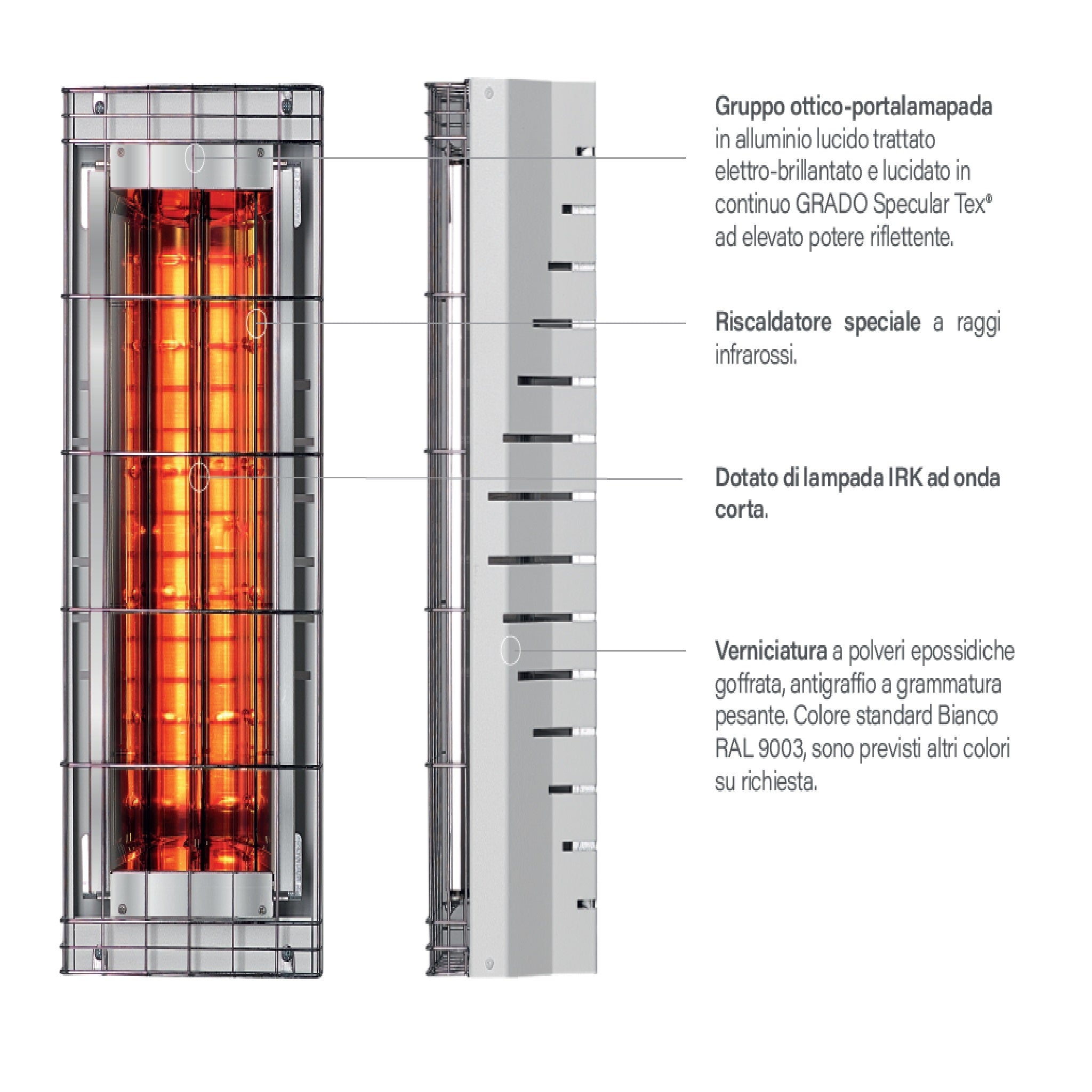 Lampada a Raggi Infrarossi GRADO per Riscaldamento Industriale - Radiante Onda Corta GH-1500