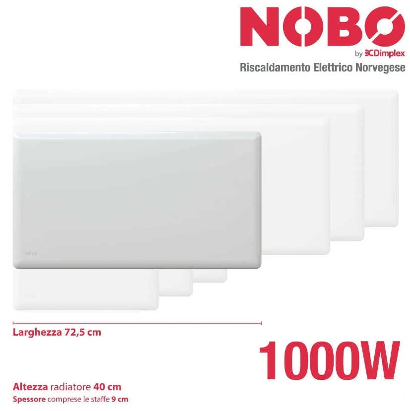 NOBO 1000 W Radiatore Elettrico a Basso Consumo con Termostato Intelligente