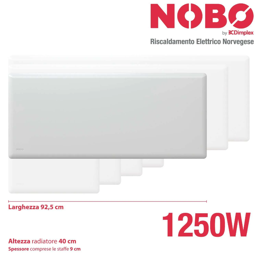 NOBO 1250 W Radiatore Elettrico a Basso Consumo con Termostato Intelligente