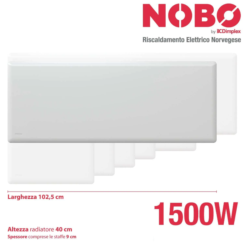NOBO 1500 W Radiatore Elettrico a Basso Consumo con Termostato Intelligente