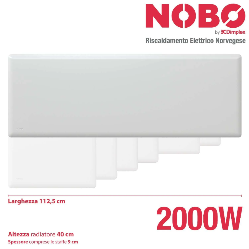 NOBO 2000 W Radiatore Elettrico a Basso Consumo con Termostato Intelligente