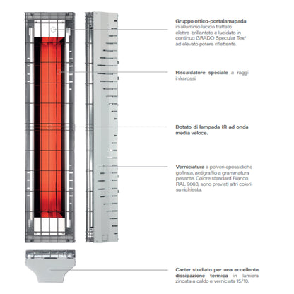 Lampada a Raggi Infrarossi GRADO per Riscaldamento Industriale - Radiante Onda Media Veloce OMV-1650
