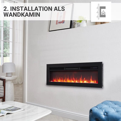 Camino Elettrico BALDERIA Agnes 40 Pollici (102 cm) | Da Incasso e a Parete, Effetto Fiamma 3D Nero