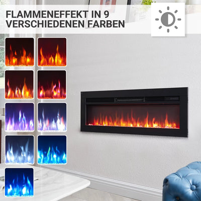 Camino Elettrico BALDERIA Agnes 60 Pollici | Da Incasso e a Parete, Effetto Fiamma 3D, Nero