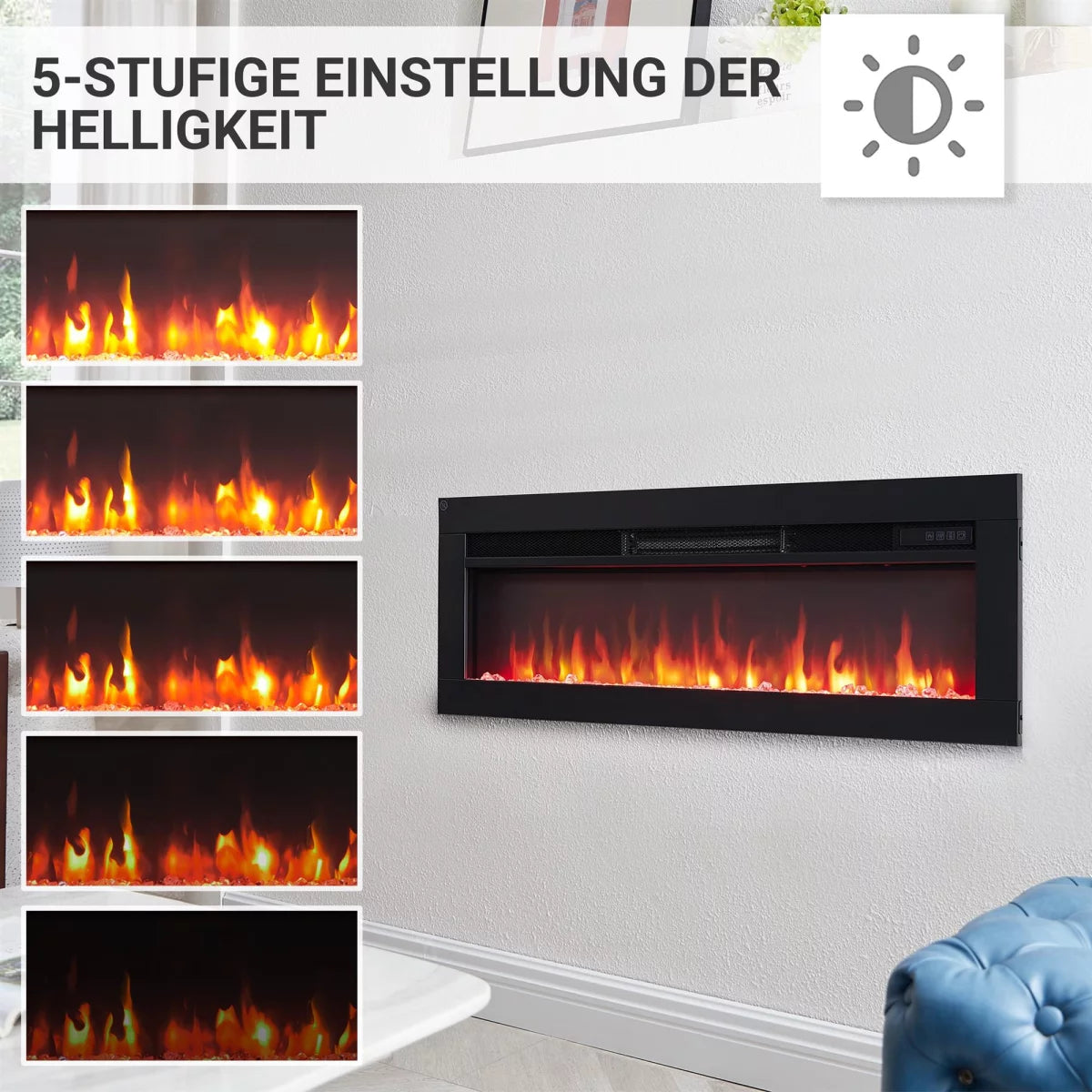 Camino Elettrico BALDERIA Agnes 50 Pollici | 3-in-1: Da Incasso, a Parete e Indipendente, Effetto Fiamma 3D