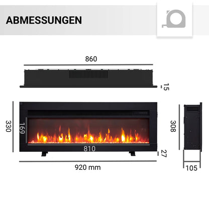 Camino Elettrico BALDERIA Agnes 36 Pollici | Da Incasso e a Parete, Effetto Fiamma 3D, Nero