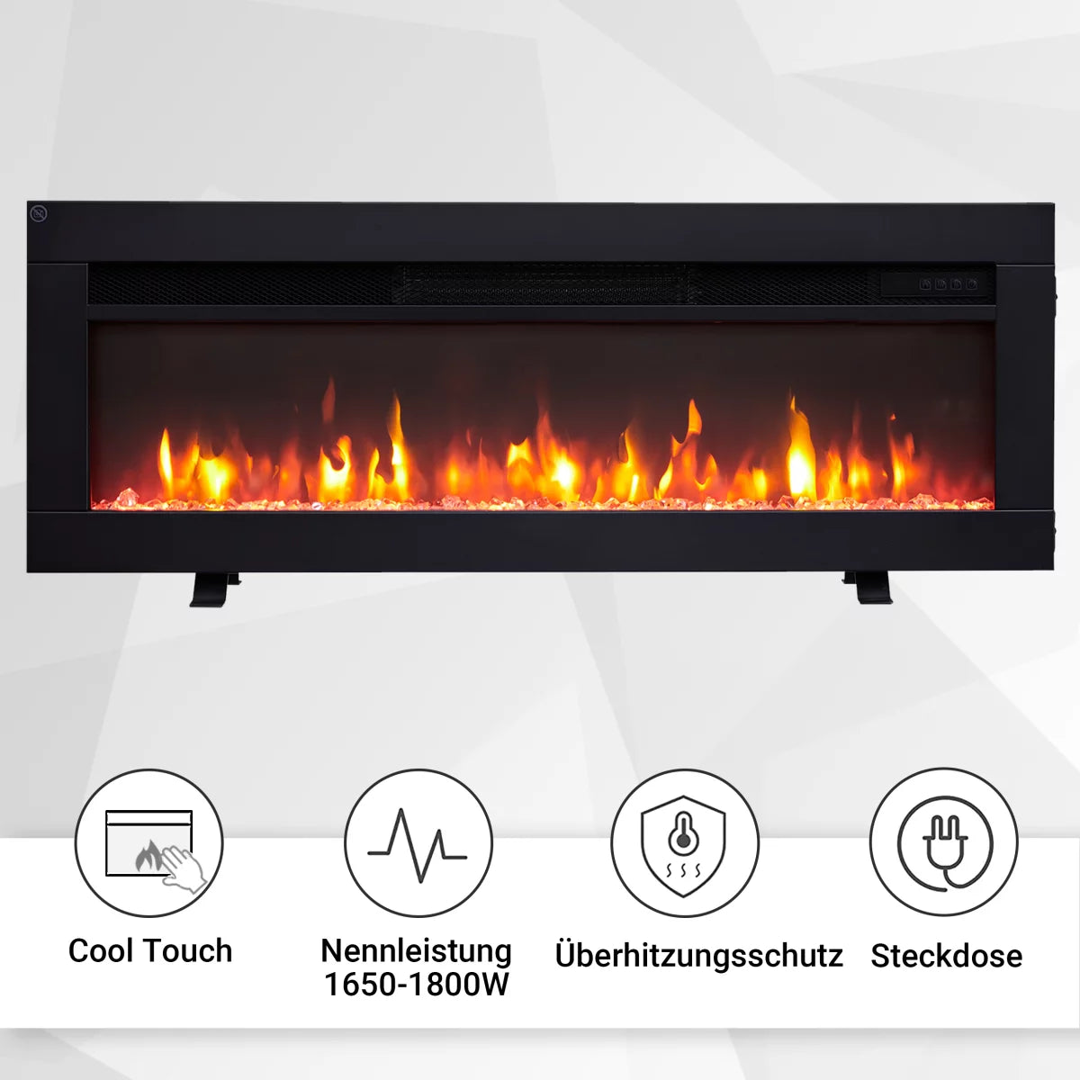 Camino Elettrico BALDERIA Agnes 40 Pollici (102 cm) | Da Incasso e a Parete, Effetto Fiamma 3D Nero